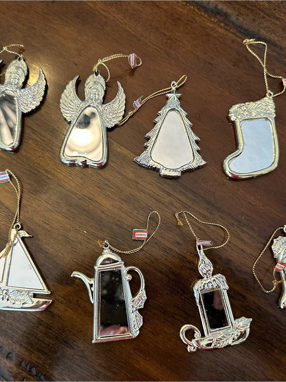 8 Silver Mirror Holiday Ornaments - Reflective Silver Finish